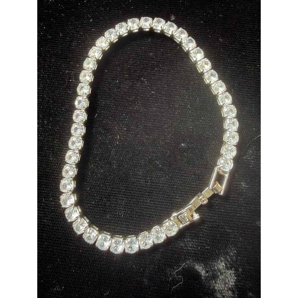 Crystal Tennis Bracelet Silver-Tone Box Clasp 7 in